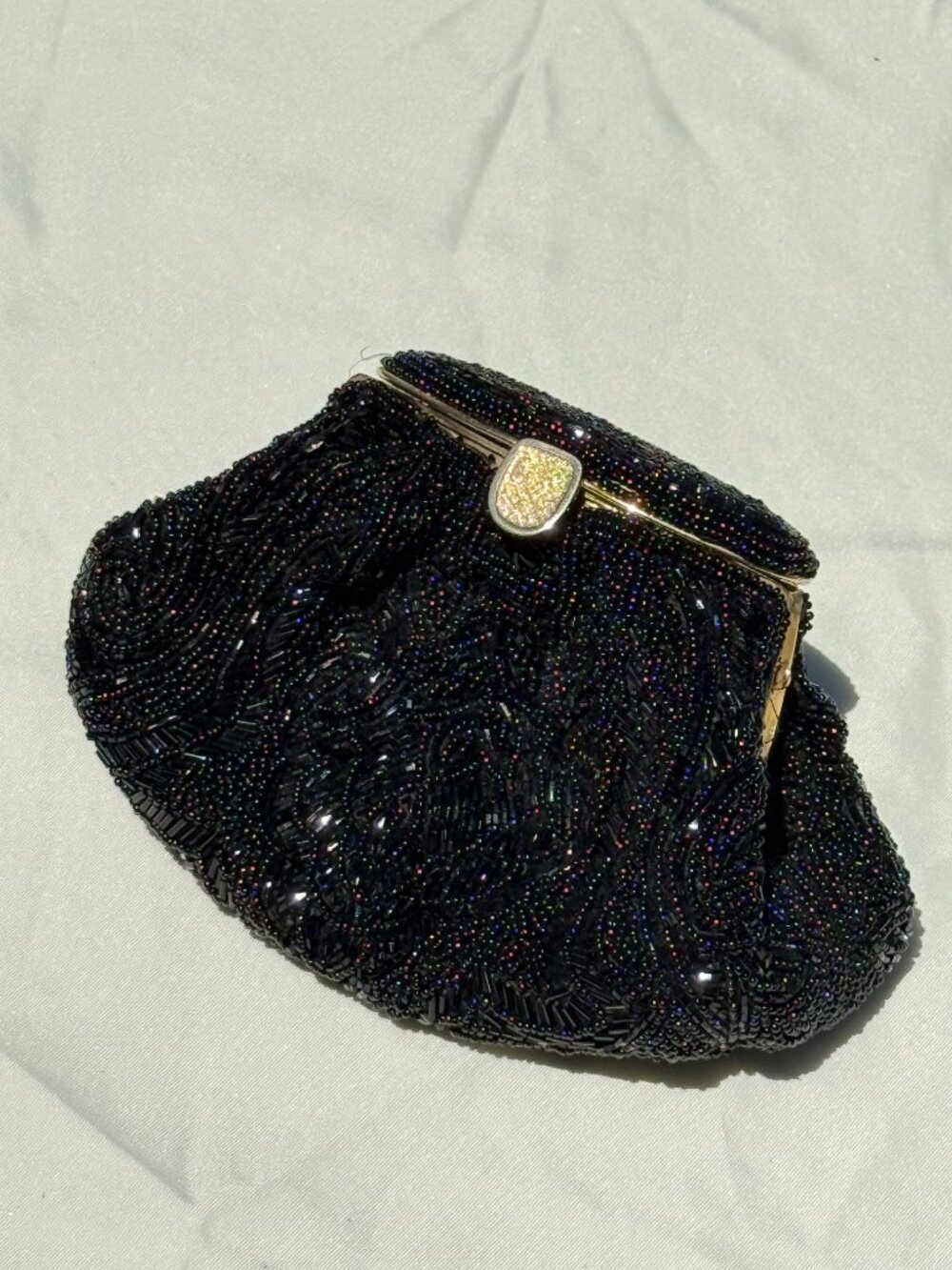 Vintage La Regale Black Beaded Evening Clutch Bag